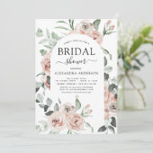 Invitation Dusty rose floral Fête des mariées verdure (Debout devant)