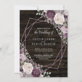 Invitation Dusty Rose Floral géométrique sur bois foncé (Devant)