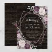 Invitation Dusty Rose Floral géométrique sur bois foncé (Devant / Derrière)