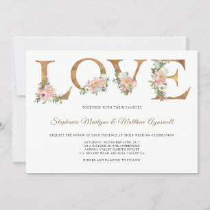 Invitation Dusty rose Floral Gold Love Mariage botanique
