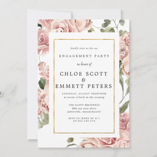 Invitation Dusty Rose Floral Gold Party (Devant)