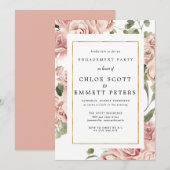Invitation Dusty Rose Floral Gold Party (Devant / Derrière)