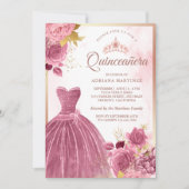 Invitation Dusty rose Floral Gown Rose or Quinceanera (Devant)