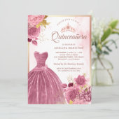 Invitation Dusty rose Floral Gown Rose or Quinceanera (Debout devant)