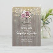 Invitation Dusty Rose Floral Mason Jar Anniversaire rustique (Debout devant)
