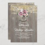 Invitation Dusty Rose Floral Mason Jar Anniversaire rustique (Devant / Derrière)