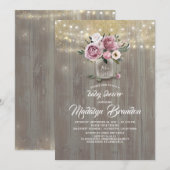 Invitation Dusty Rose Floral Mason Jar Baby shower rustique (Devant / Derrière)