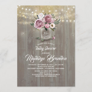 Invitation Dusty Rose Floral Mason Jar Baby shower rustique