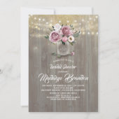 Invitation Dusty Rose Floral Mason Jar Fête des mariées rusti (Devant)