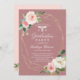 Invitation Dusty Rose Floral Nursing School Graduation Party