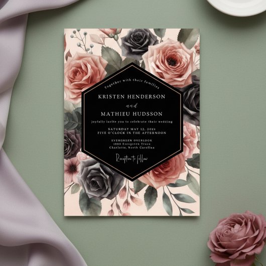 Invitation Dusty Rose Floral Opulent Wedding