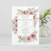 Invitation Dusty Rose Floral Or Monogram Couples Douche (Debout devant)