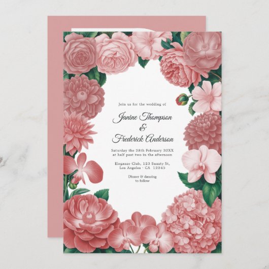Invitation Dusty Rose Floral Photo and QR Code Wedding (Devant / Derrière)