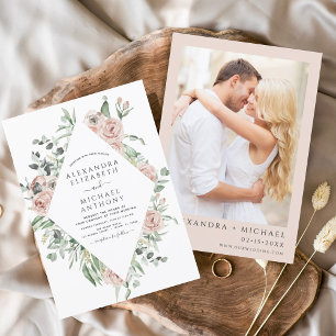 Invitation Dusty rose Floral Photo Eucalyptus Mariage Invitat