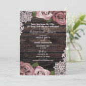 Invitation Dusty rose Floral Rose Rustic Wood Fiançailles (Debout devant)
