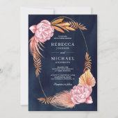 Invitation Dusty rose Floral séché Palm Feuille Mariage de la (Devant)