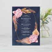 Invitation Dusty rose Floral séché Palm Feuille Mariage de la (Debout devant)