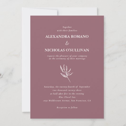 Invitation Dusty Rose Floral Simple Mariage (Devant)