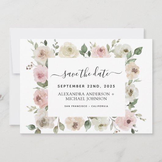Invitation Dusty rose floral verdure Enregistrer la date Invi (Devant)