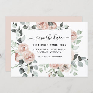 Invitation Dusty rose floral vert Enregistrer la date