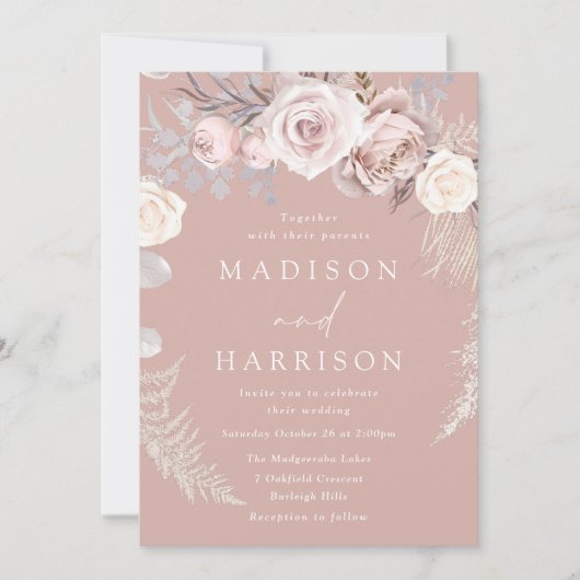 Invitation Dusty Rose Floral Wreath Beau Mariage (Devant)