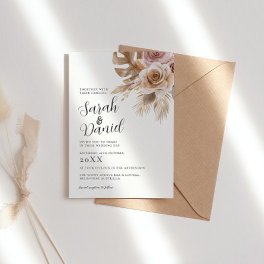 Invitation Dusty Rose Floral Wreath Mariage