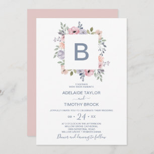 Invitation Dusty Rose Florals Monogram Mariage