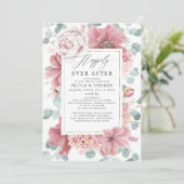 Invitation Dusty Rose Flowers Happily Ever After Wedding (Debout devant)
