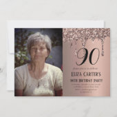 Invitation Dusty Rose Gold 90e 90e Drip Elegant Anniversaire (Devant)