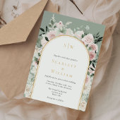 Invitation Dusty Rose Gold Arch Sage Green Monogram Mariage