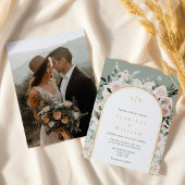 Invitation Dusty Rose Gold Arch Sage Monogramme Mariage photo