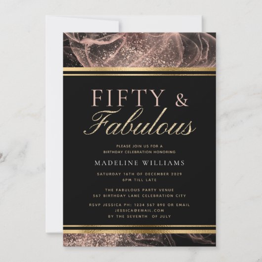 Invitation Dusty Rose Gold Black Cinquante et fabuleux annive