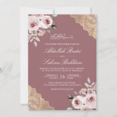 Invitation Dusty Rose Gold Lace QR Code Mariage musulman rose (Devant)