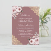 Invitation Dusty Rose Gold Lace QR Code Mariage musulman rose (Debout devant)