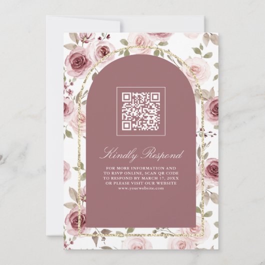 Invitation Dusty Rose Gold Lace QR Code Mariage musulman rose (Dos)