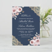 Invitation Dusty Rose Gold Lace QR Code Marine Musulman Maria (Debout devant)
