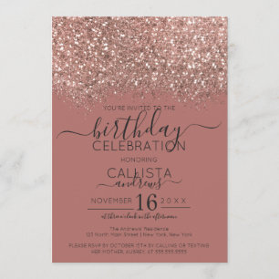 Invitation Dusty Rose Gold Parties scintillant Confetti Anniv
