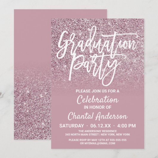Invitation Dusty Rose Gold Rose Parties scintillant Ombre Gra (Devant / Derrière)