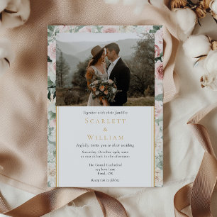Invitation Dusty Rose Gold Sage Vintage Classic Photo Mariage
