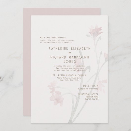 Invitation Dusty Rose Gold Texte 2 Venue Mariage (Devant / Derrière)