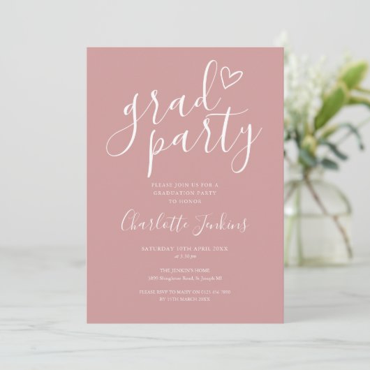 Invitation Dusty Rose Grad Party Script Grad Party (Debout devant)