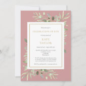 Invitation Dusty Rose Greenery Célébration de la vie funérair (Devant)