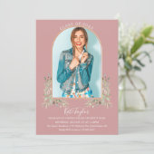 Invitation Dusty Rose Greenery Gold Arch Photo Graduation Inv (Debout devant)