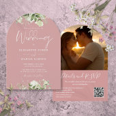 Invitation Dusty Rose Greenery QR Code Photo Arch Mariage