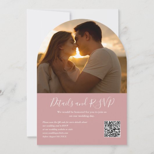 Invitation Dusty Rose Greenery QR Code Photo Arch Mariage (Dos)