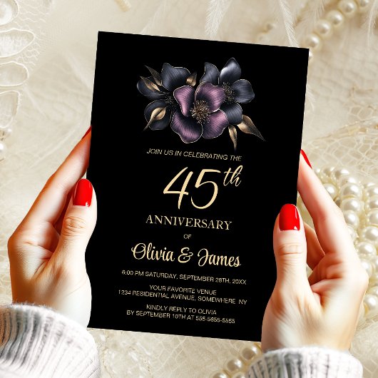 Invitation Dusty rose gris floral 45e anniversaire Mariage