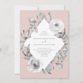 Invitation Dusty Rose Gris Floral Diamond Mariage (Devant)