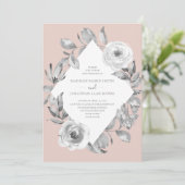 Invitation Dusty Rose Gris Floral Diamond Mariage (Debout devant)