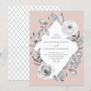 Invitation Dusty Rose Gris Floral Diamond Mariage