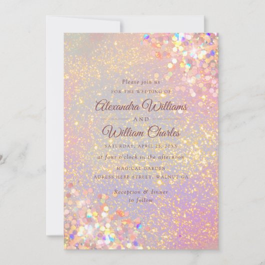 Invitation Dusty Rose Holographic Parties scintillant Mariage (Devant)